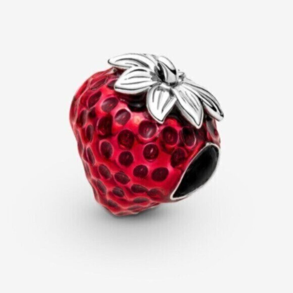 Pandora Red Strawberry Charm with Silver Leaves